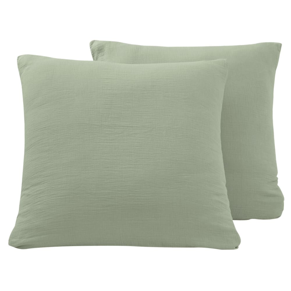 Parure de lit gaze de coton + 2 taies carrées Sauge 200x200 cm - Maisons du Monde