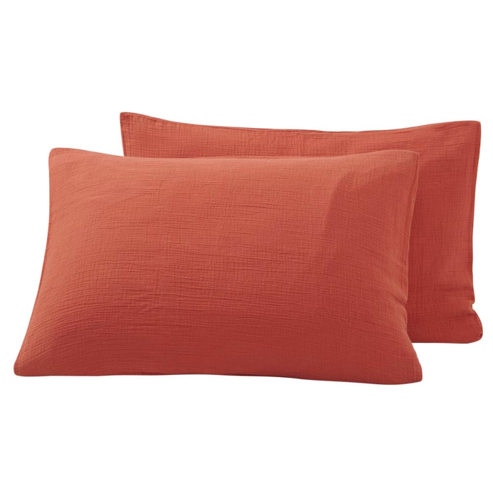 Parure de lit gaze de coton+2 taies rectangles Terracota 240x220 cm - Maisons du Monde