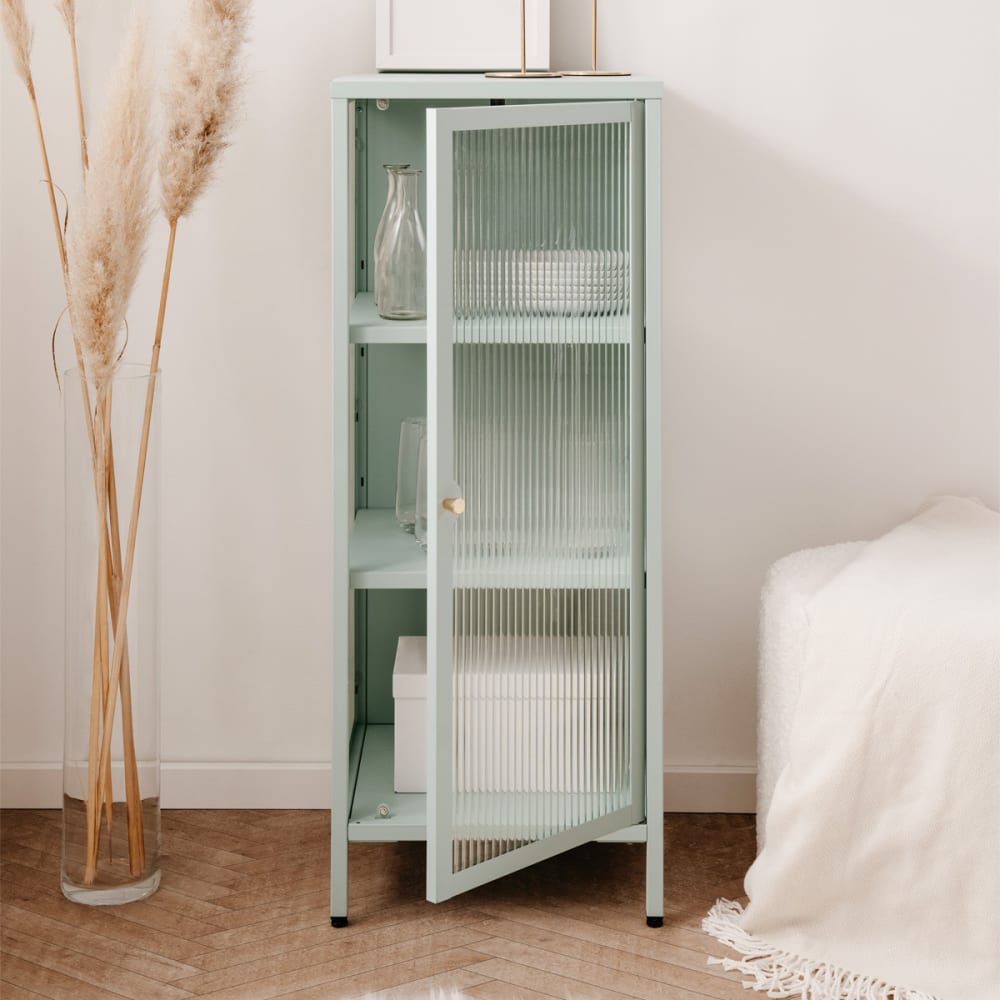 Buffet haut 1 porte vitrée vert menthe