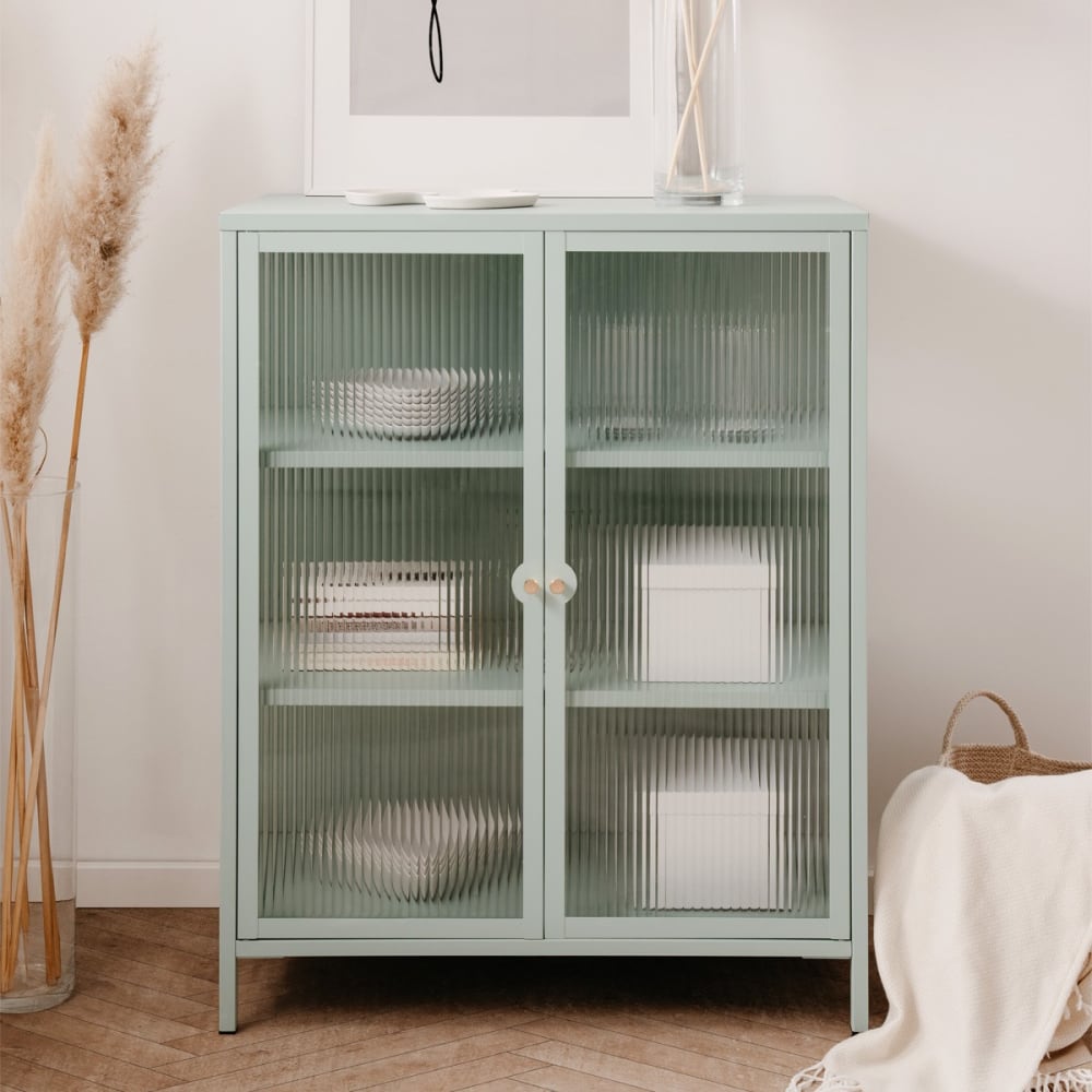 Buffet haut 2 portes vitrées vert menthe