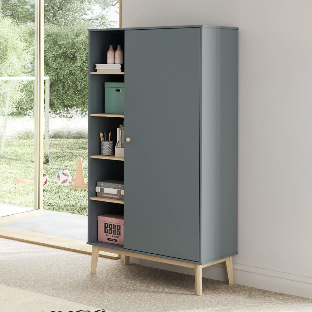 Armoire enfant 1 porte en bois vert kaki 90 cm