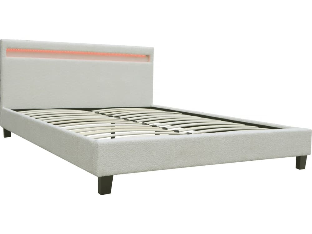 Lit en tissu bouclettes crème 140 x 190