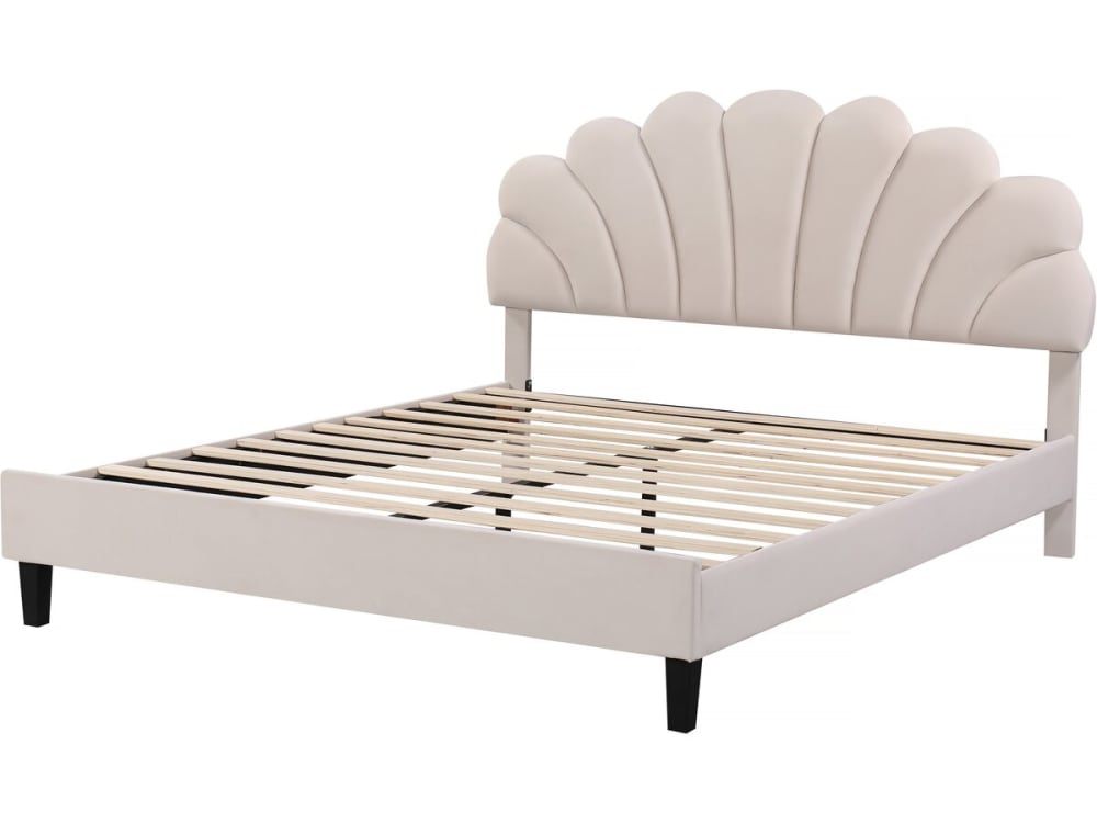 Lit en velours beige - 160