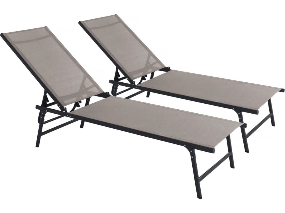 Lot de 2 bains de soleil en acier taupe l180 Lot de 2 bains de soleil en acier taupe l180