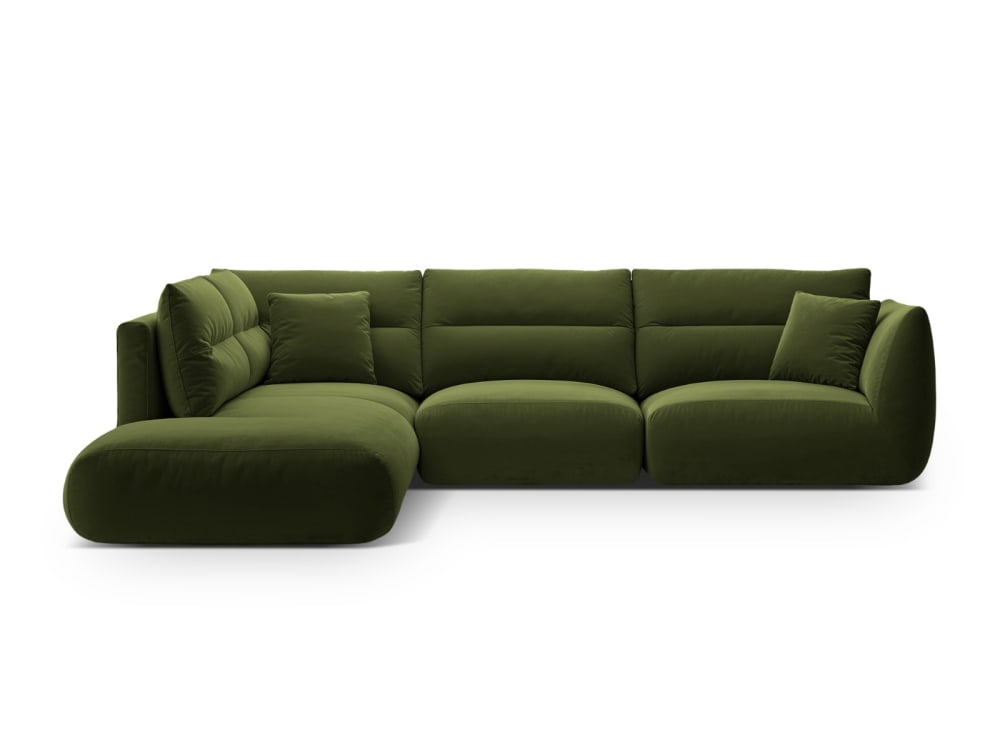 Canapé d'angle gauche 7 places en velours vert de l'armée