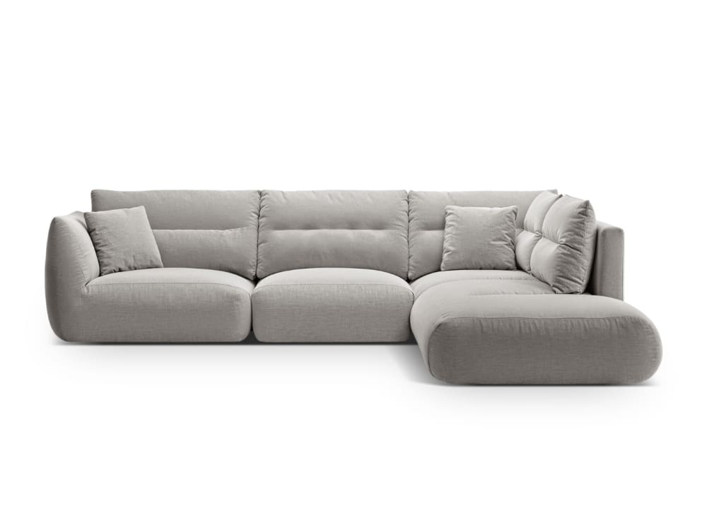 Canapé d'angle droit modulable 7 places tissu structurel gris clair