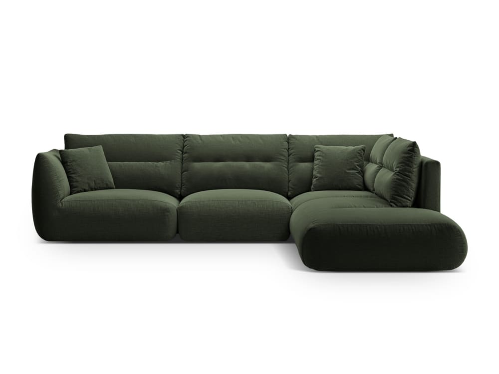 Canapé d'angle droit modulable 7 places tissu structurel vert mousse