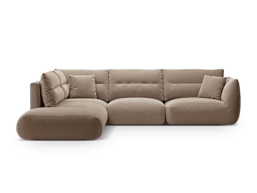 Canapé d'angle gauche modulable 7places tissu structurel couleur sable