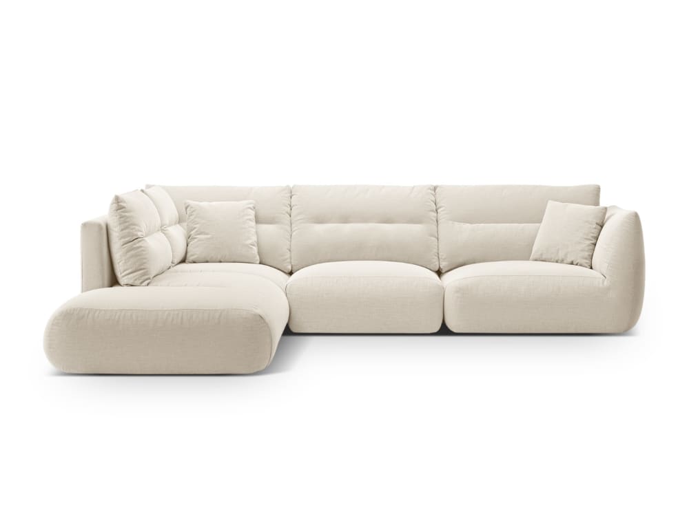 Canapé d'angle gauche modulable 7 places tissu structurel ivoire