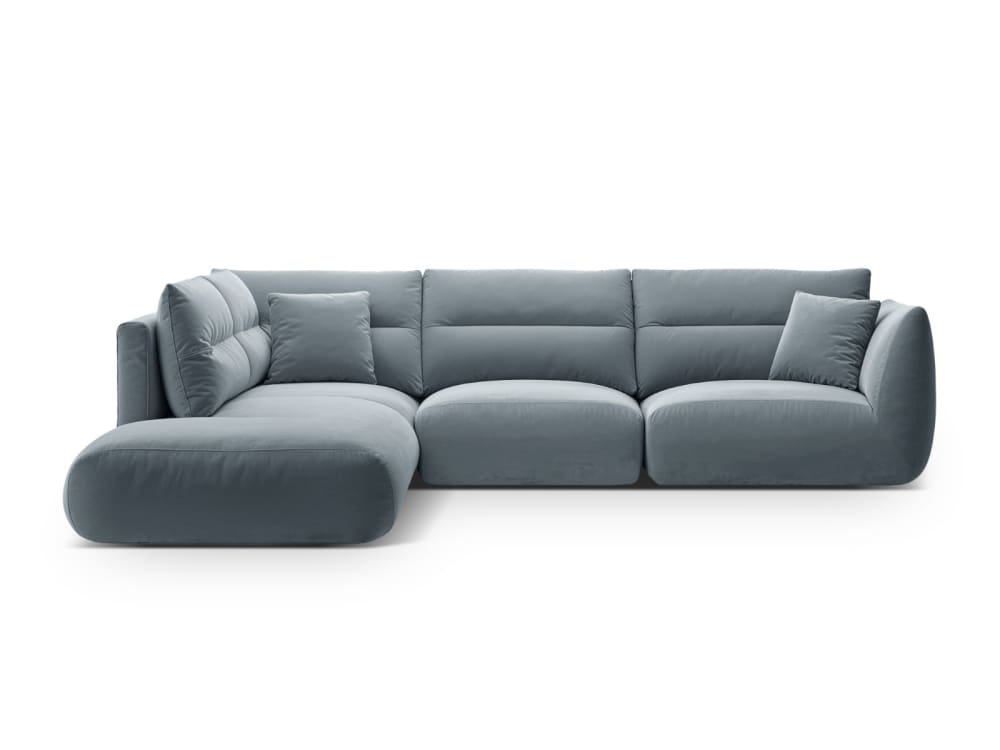 Canapé d'angle gauche 7 places en velours bleu gris
