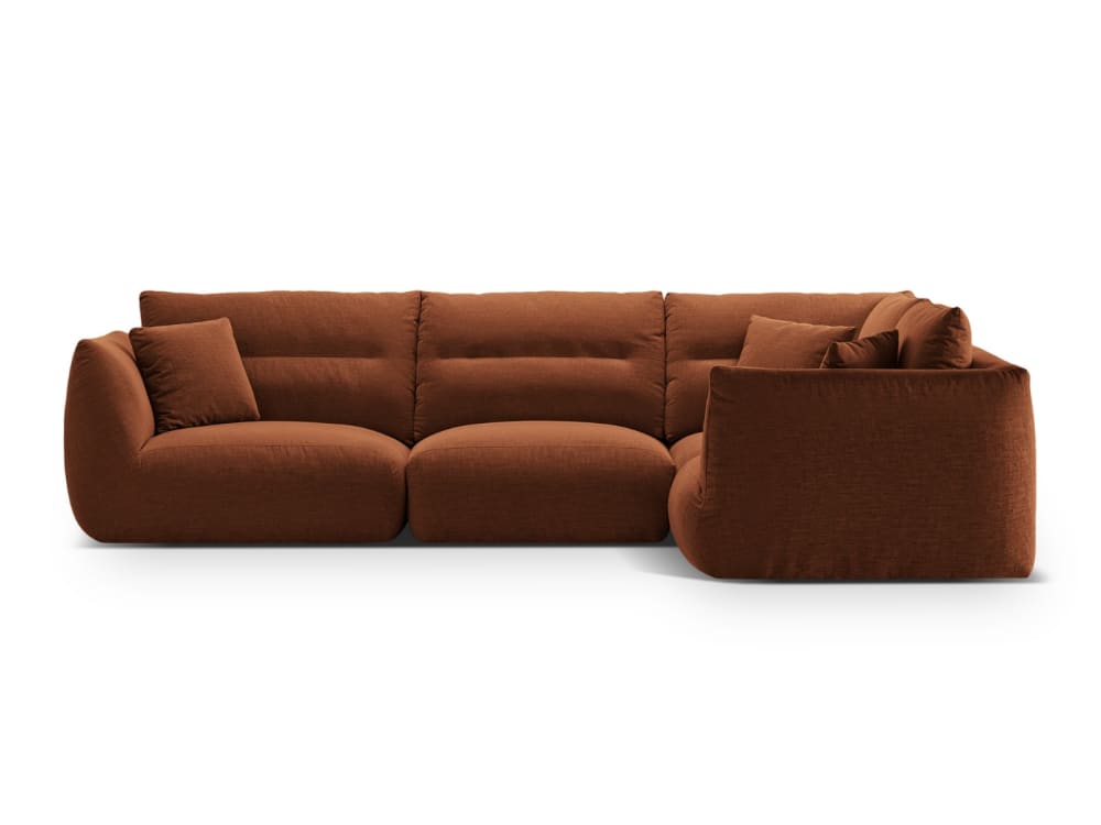 Canapé d'angle droit modulable 5 places tissu structurel brique