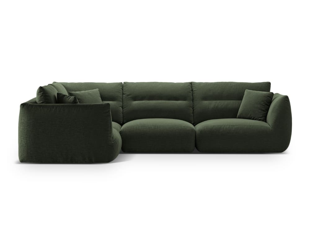 Canapé d'angle gauche modulable 5 places tissu structurel vert mousse