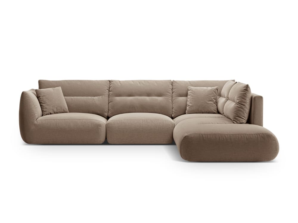 Canapé d'angle droit modulable 7 places tissu structurel couleur sable