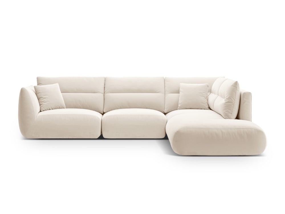 Canapé d'angle droit 7 places en velours ivoire