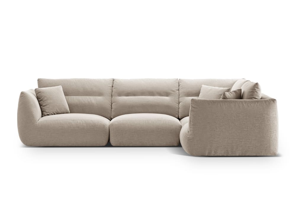 Canapé d'angle droit modulable 5 places tissu structurel beige clair