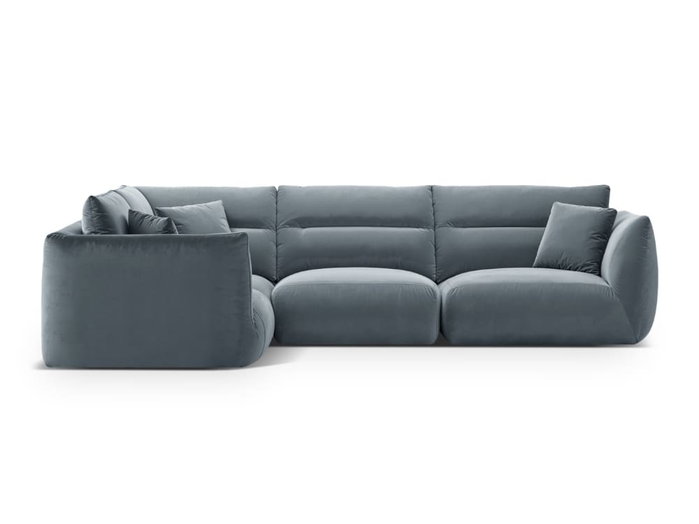 Canapé d'angle gauche 5 places en velours bleu gris