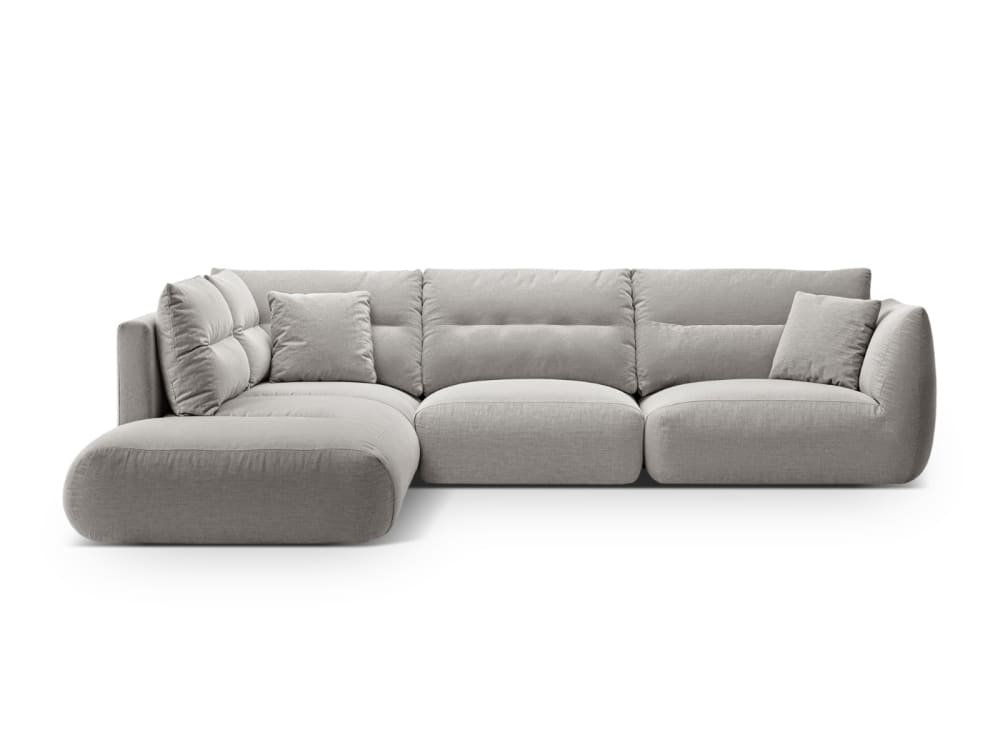 Canapé d'angle gauche modulable 7 places tissu structurel gris clair