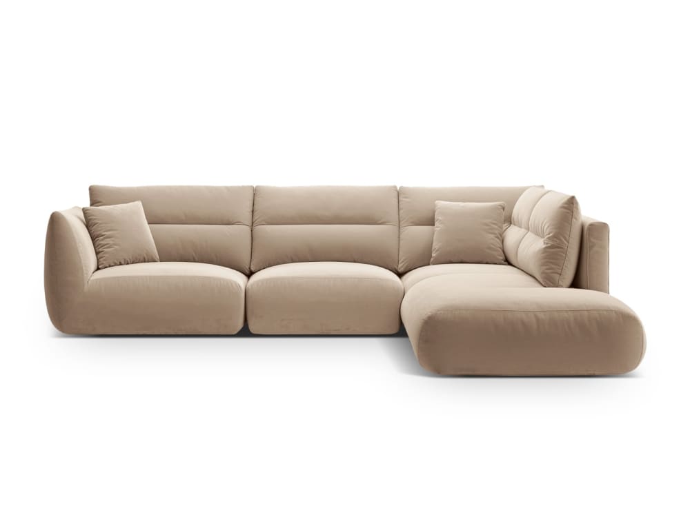 Canapé d'angle droit 7 places en velours amande beige