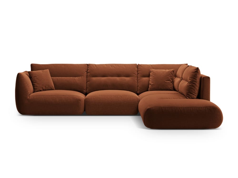 Canapé d'angle droit modulable 7 places tissu structurel brique