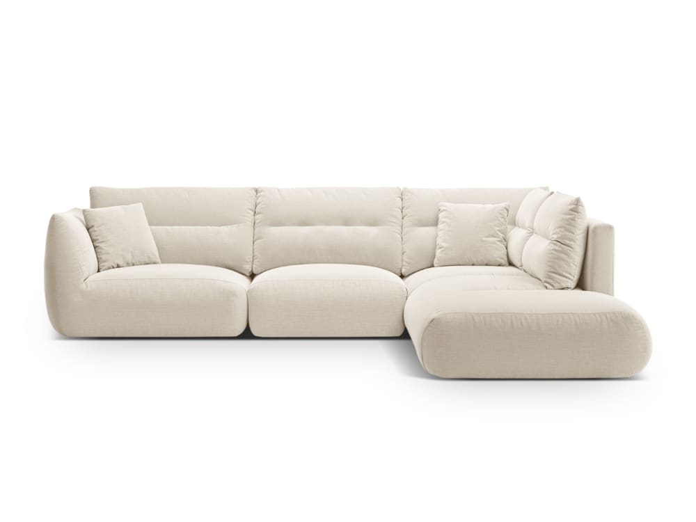 Canapé d'angle droit modulable 7 places tissu structurel ivoire