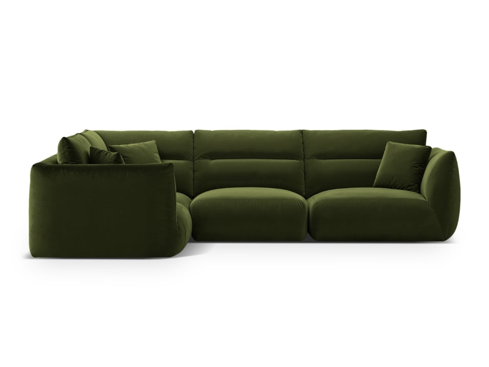 Canapé d'angle gauche 5 places en velours vert de l'armée