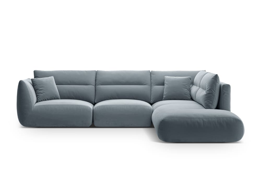Canapé d'angle droit 7 places en velours bleu gris