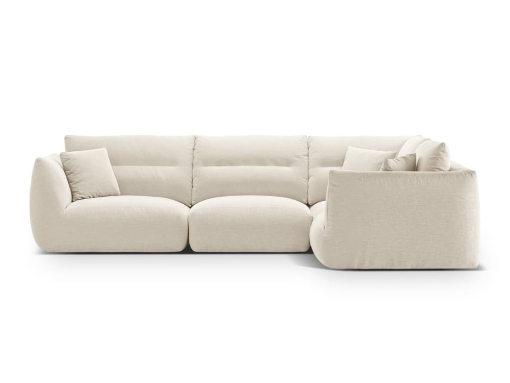 Canapé d'angle droit modulable 5 places tissu structurel ivoire