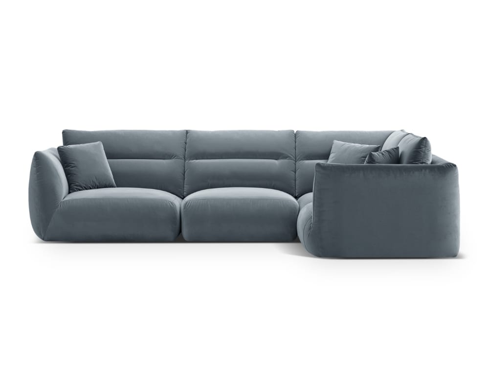 Canapé d'angle droit 5 places en velours bleu gris