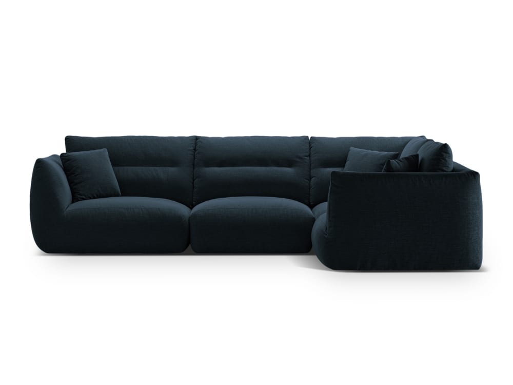 Canapé d'angle droit modulable 5 places tissu structurel bleu marine