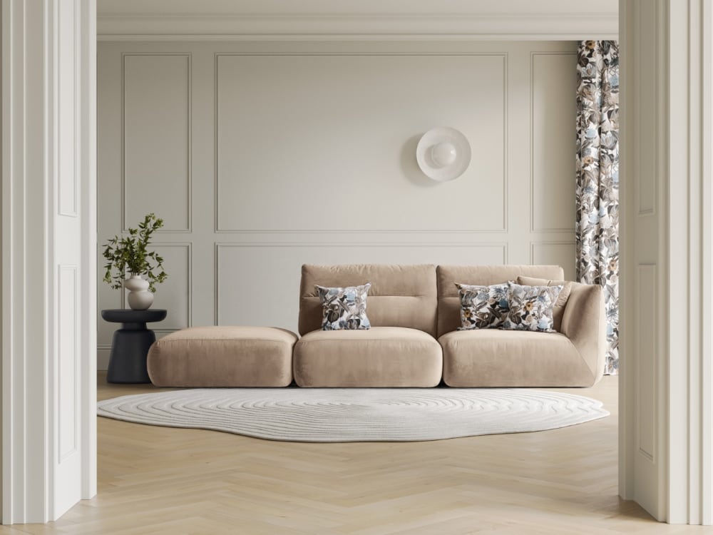 4-Sitzer modulares Sofa links aus Samt mandelbeige - Maisons Du
