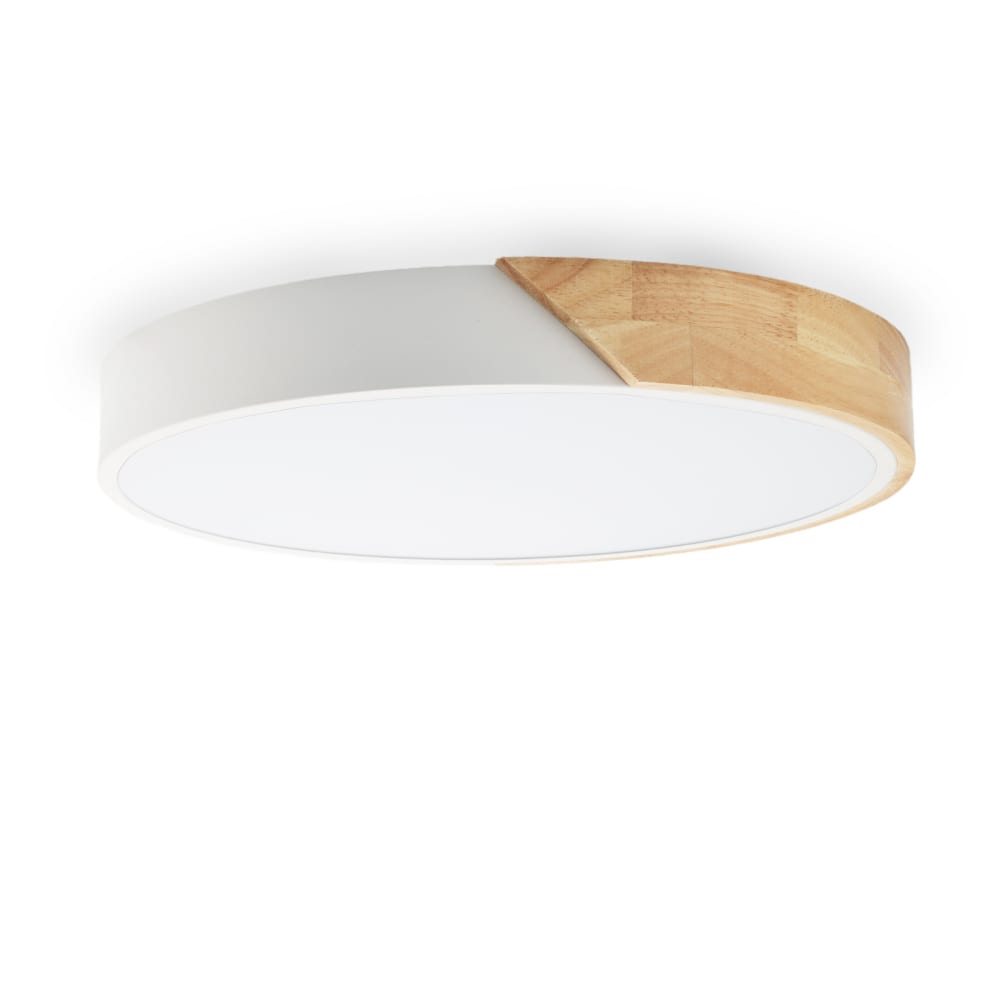 Plafonnier LED métal blanc et bois Ø40 cm, 30W CCT