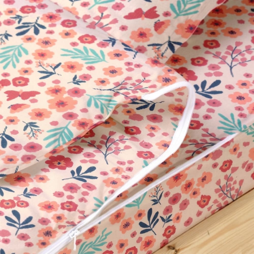 Parure de lit enfant sans couette motif fleurs 90x190cm (Bleu Câlin) - Image 2