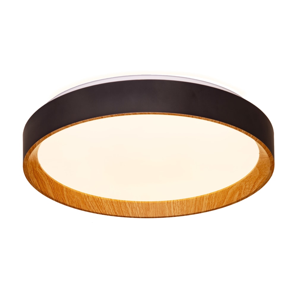 Plafonnier LED noir effet bois Ø38 cm, 30W