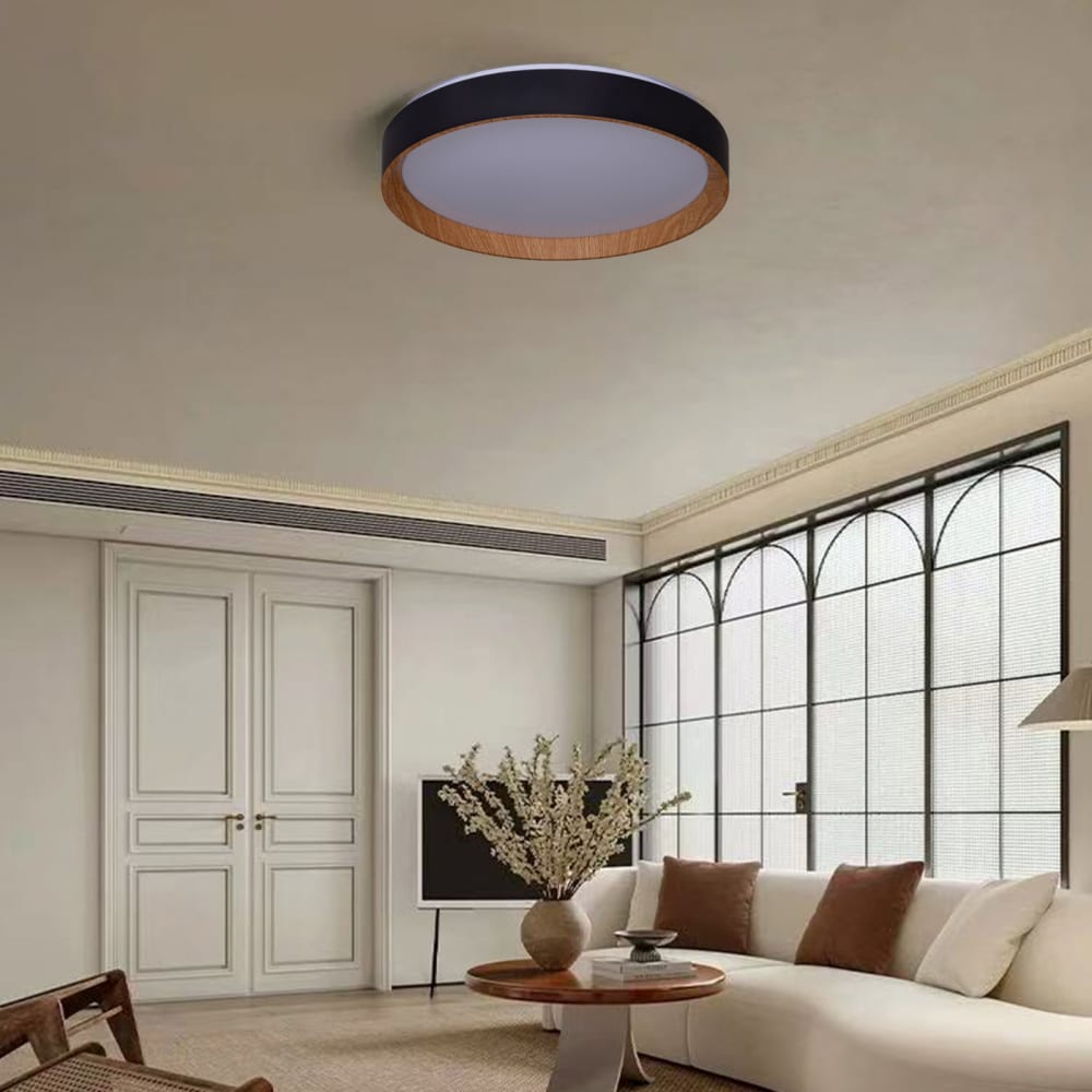 Plafonnier LED noir effet bois Ø38 cm, 30W — vue 3