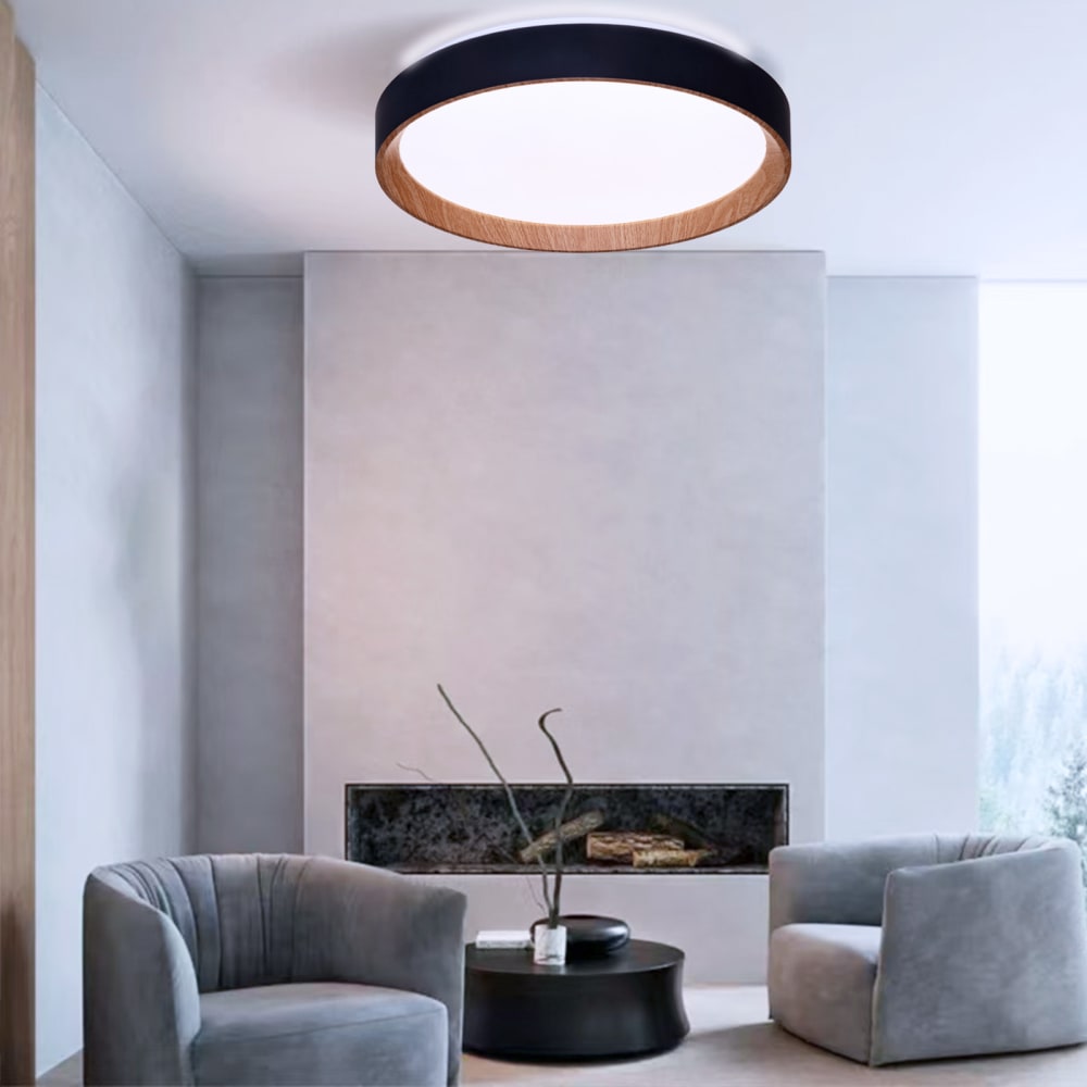 Plafonnier LED noir effet bois Ø38 cm, 30W — vue 4