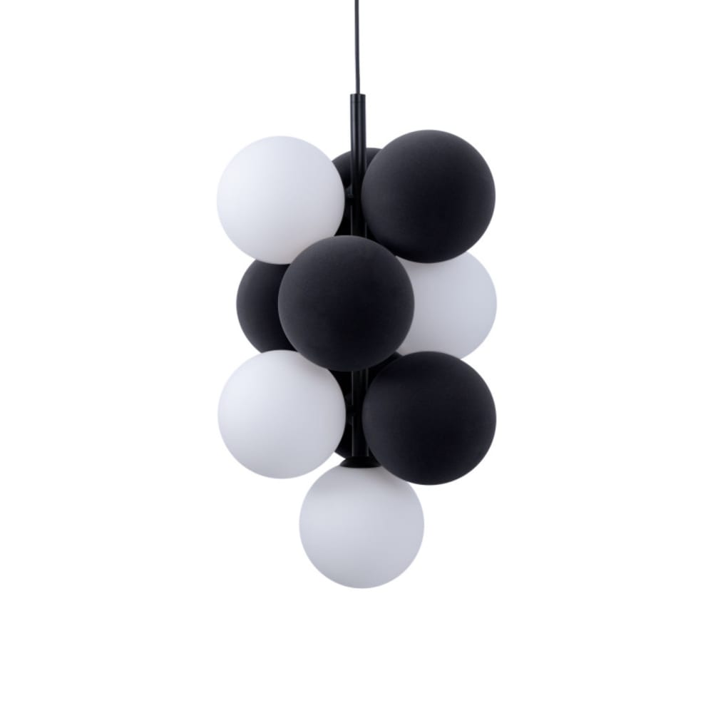 Plafonnier acoustique vertical 4 lumières, 6 sphères grises 190cm