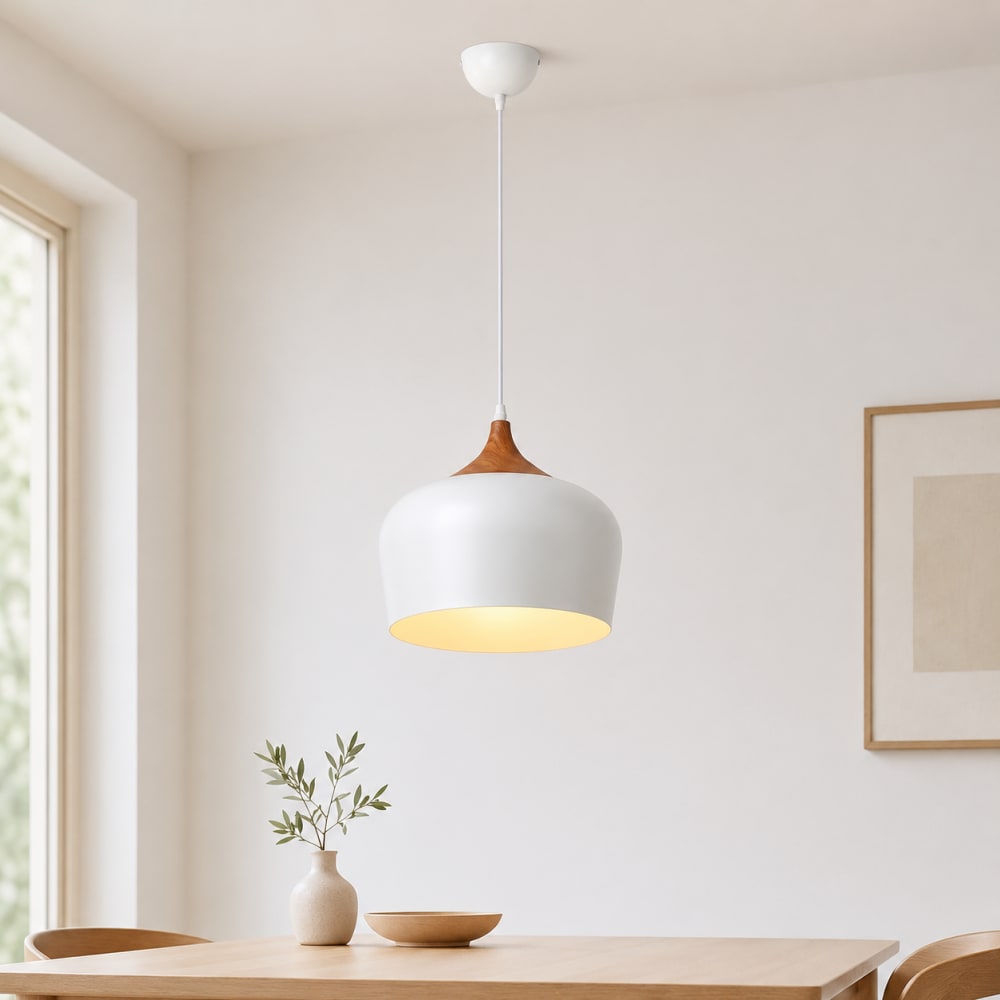Plafonnier industriel bois blanc E27 Ø30 cm — vue 4