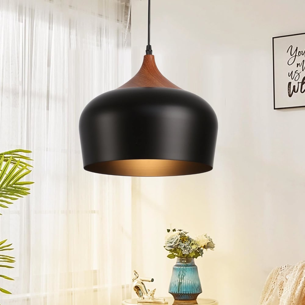 Plafonnier industriel en bois tambour, E27 Ø35 cm — vue 3