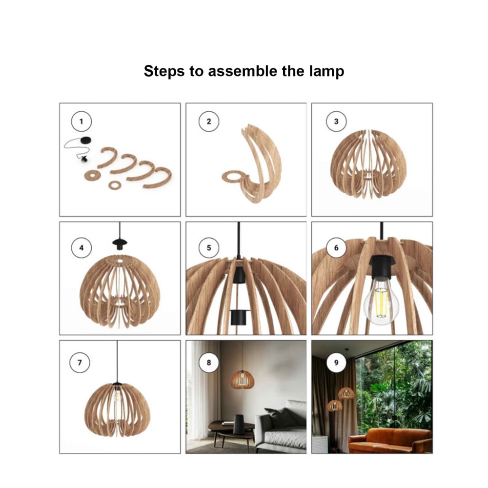 Plafonnier rétro en bois MDF, E27 Ø45 cm — vue 4