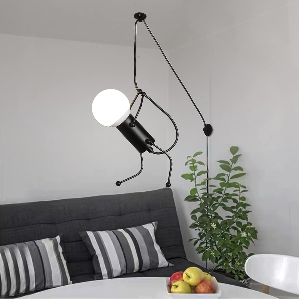Plafonnier design personnage noir avec prise, E27 27cm — vue 3