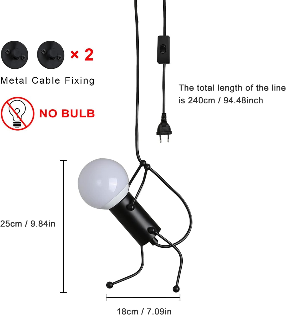 Plafonnier design personnage noir avec prise, E27 27cm — vue 4