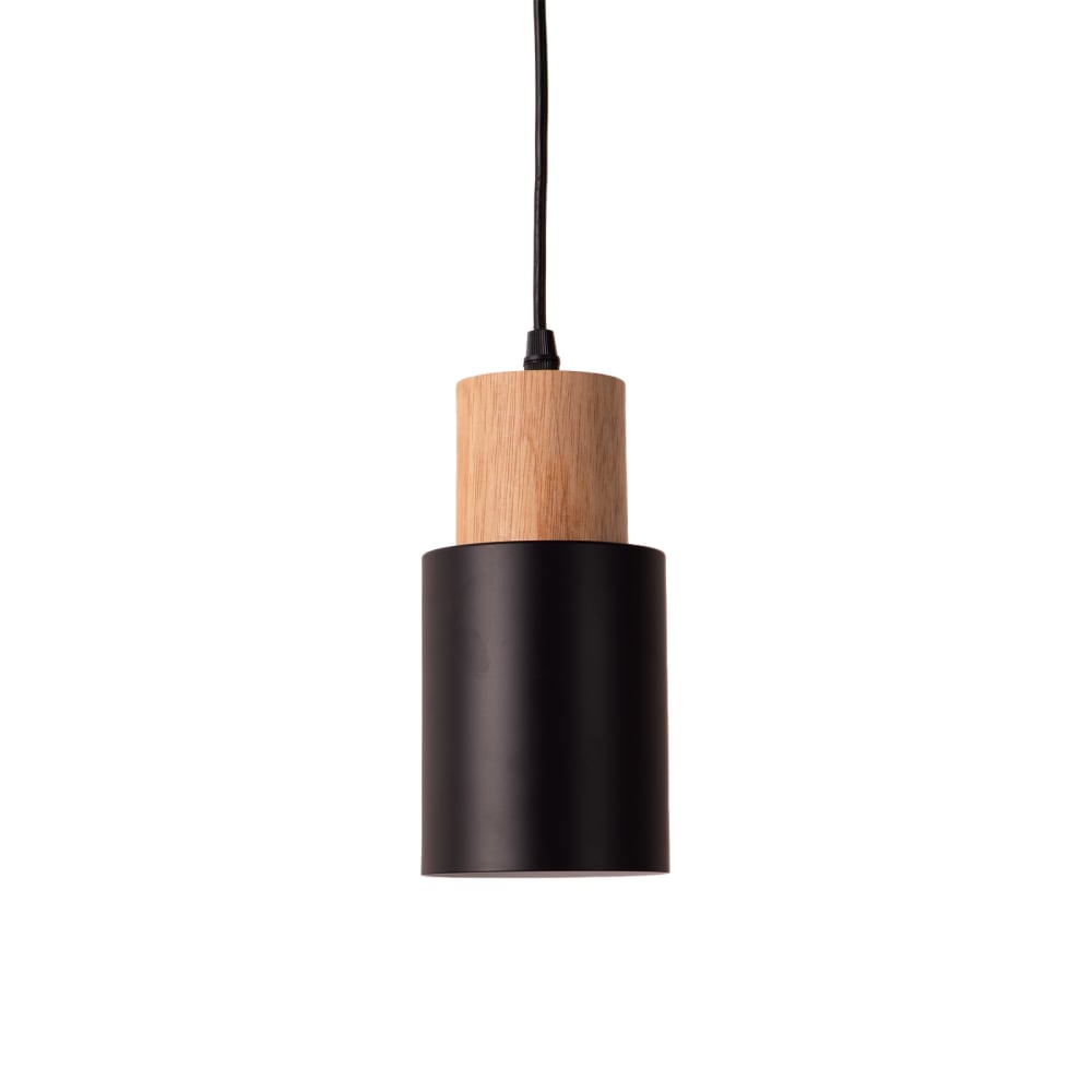 Plafonnier scandinave métal et bois noir, E27 10cm