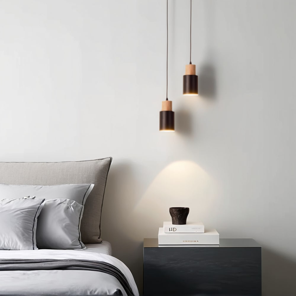 Plafonnier scandinave métal et bois noir, E27 10cm — vue 3