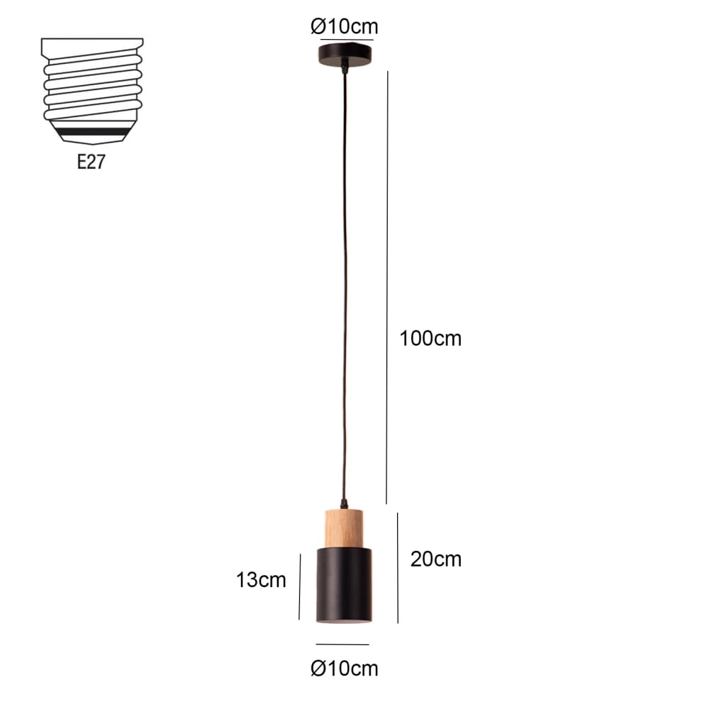 Plafonnier scandinave métal et bois noir, E27 10cm — vue 4