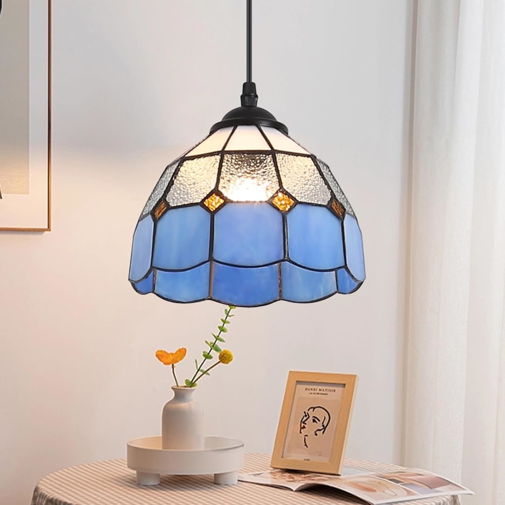 Plafonnier mosaïque en verre bleu, E27 Ø20 cm — vue 3
