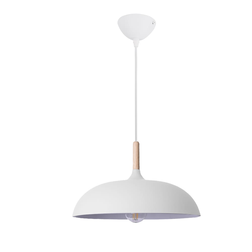 Plafonnier industriel bois et métal blanc, E27 Ø35 cm