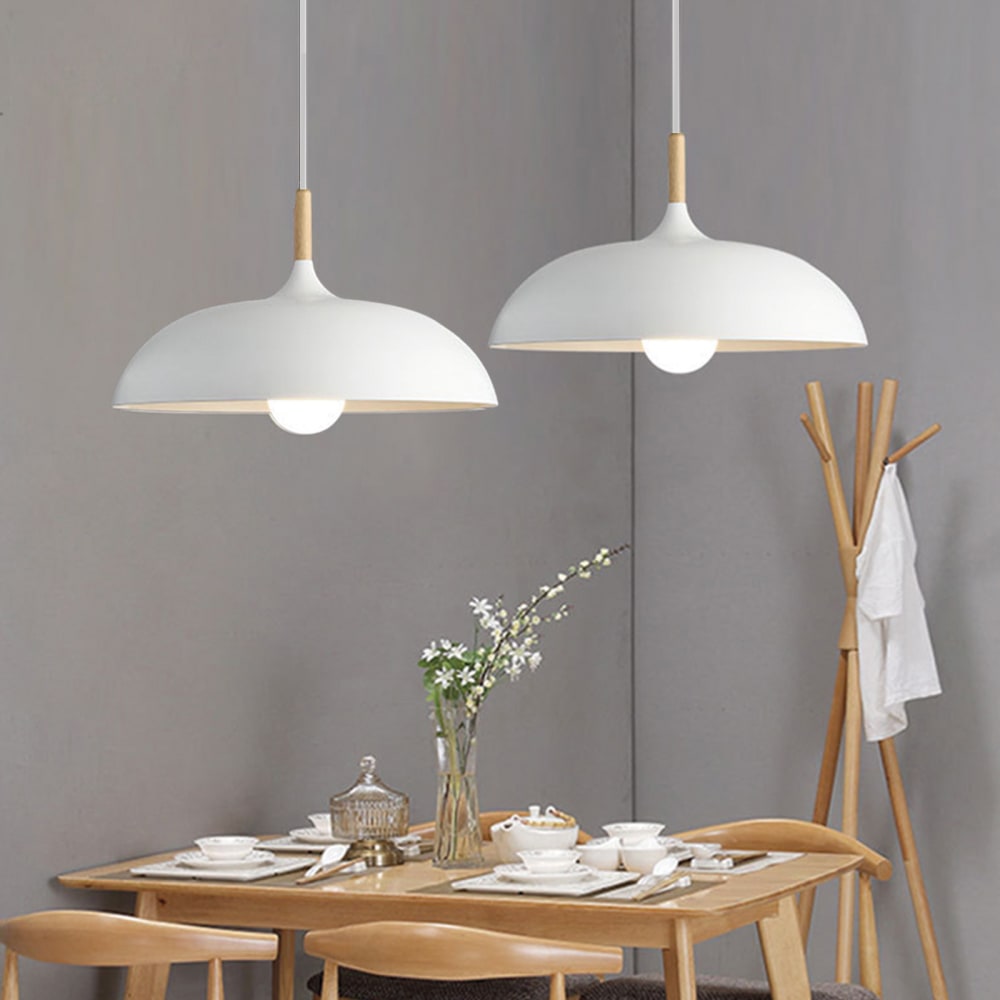 Plafonnier industriel bois et métal blanc, E27 Ø35 cm — vue 3