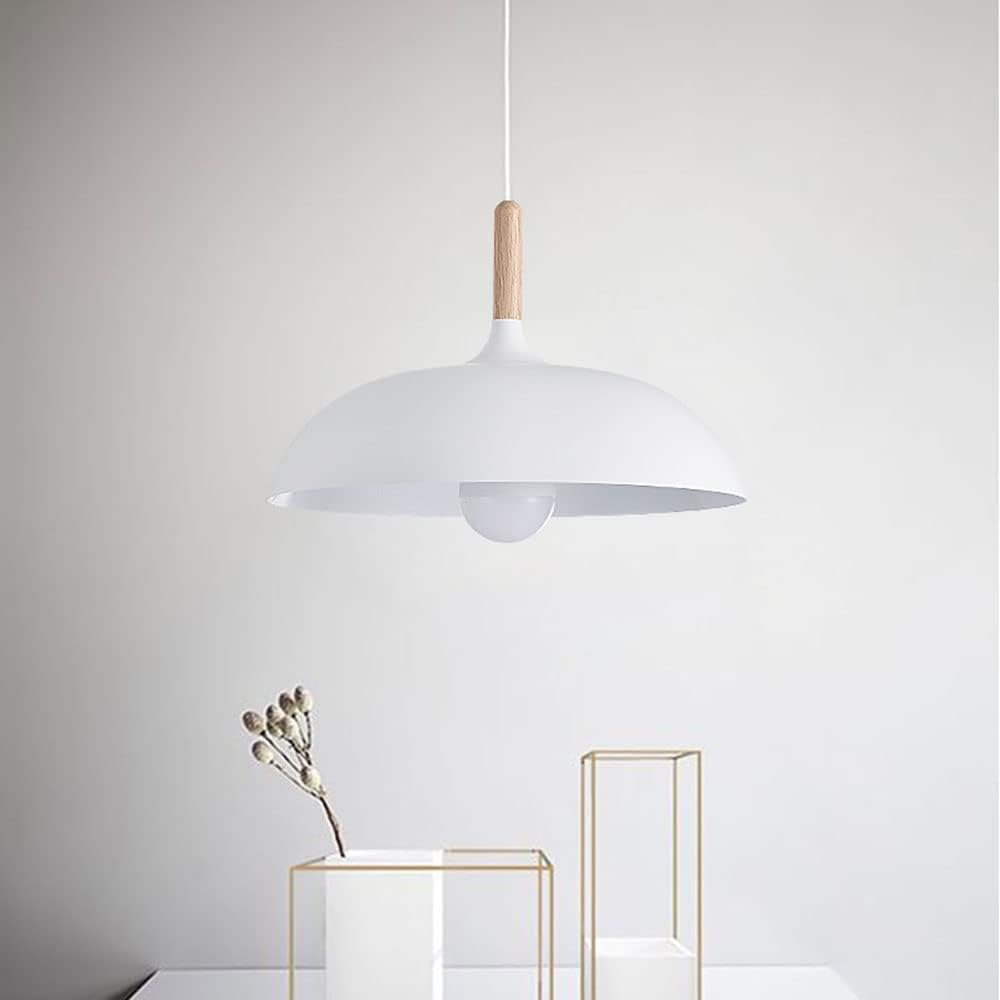Plafonnier industriel bois et métal blanc, E27 Ø35 cm — vue 4