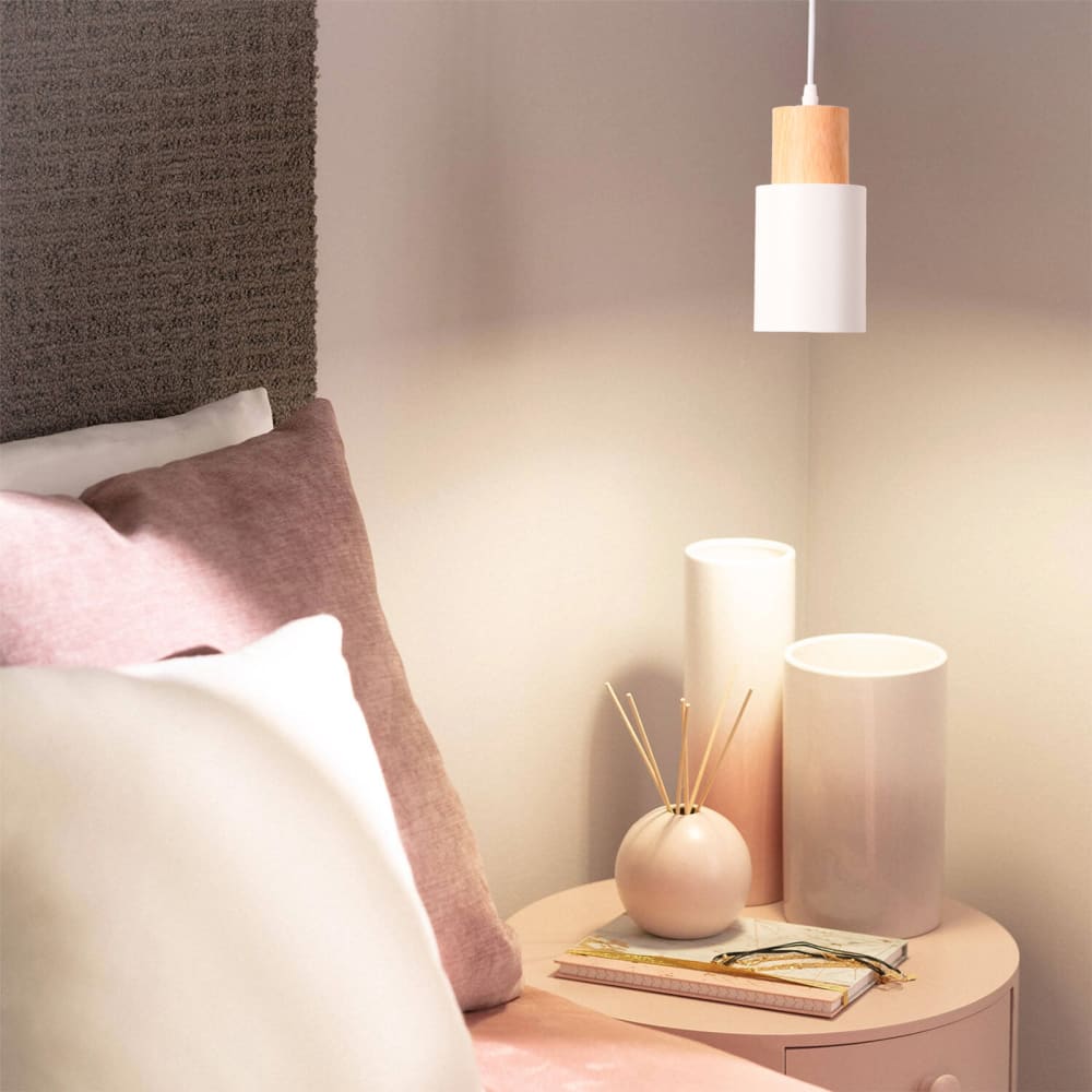 Plafonnier scandinave métal et bois blanc 10cm — vue 3