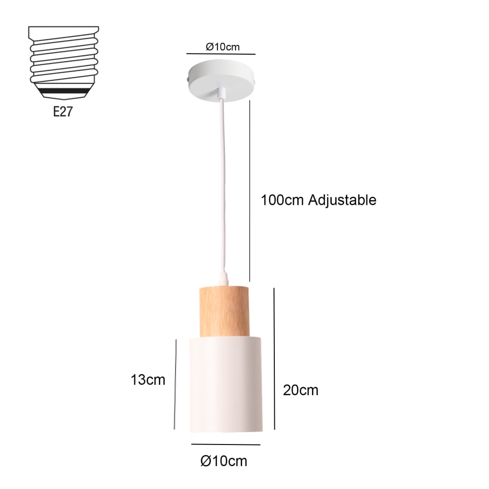 Plafonnier scandinave métal et bois blanc 10cm — vue 4